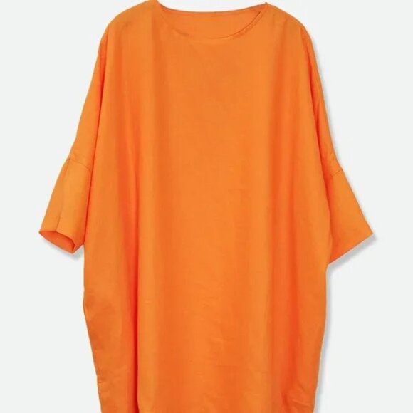Jarbo Citrus Orange Dahlia Tunic Linen Dress - Picture 2 of 11